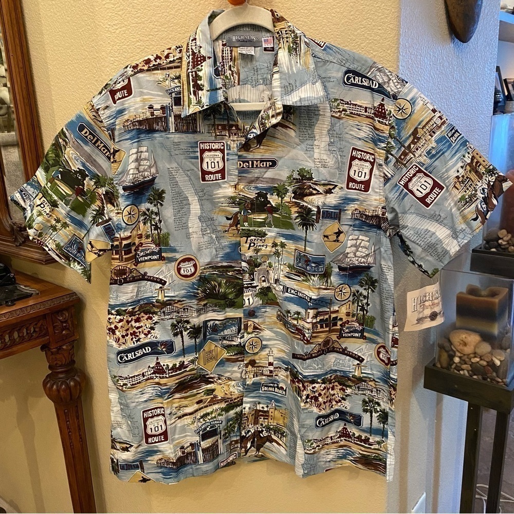 NWT~HIGH SEAS Trading Co. Historic California 101 Route Graphic Shirt Size Small